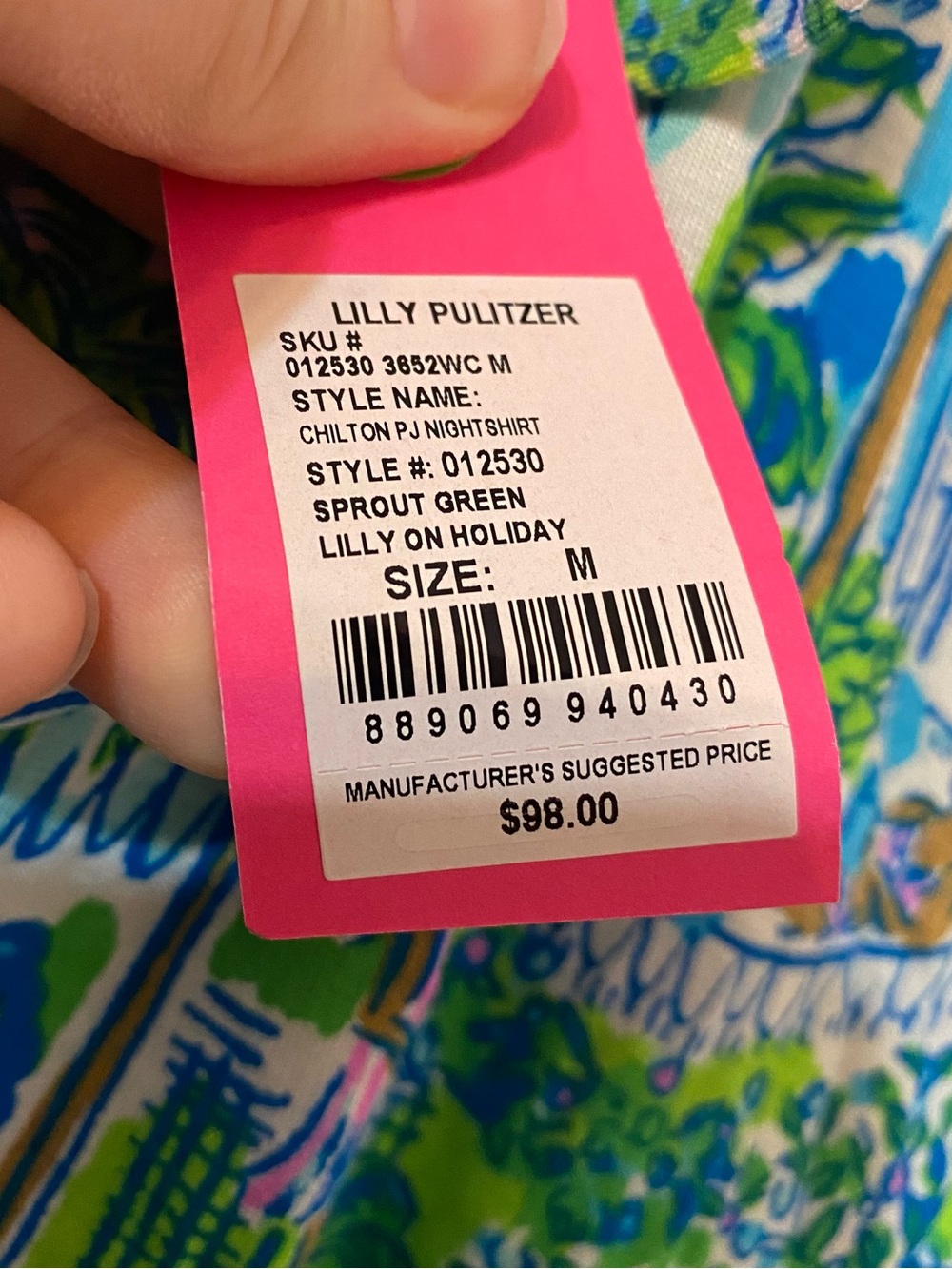 LILLY PULITZER Chilton Pajama Nightshirt Sprout Green Lilly On Holiday Medium - Picture 4 of 5